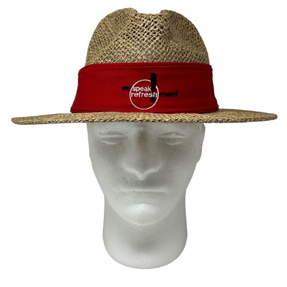 Vintage 90s Coca Cola Straw Panama Hat Cowboy Western Coke Soda Pop Logo Beige - Picture 2 of 9